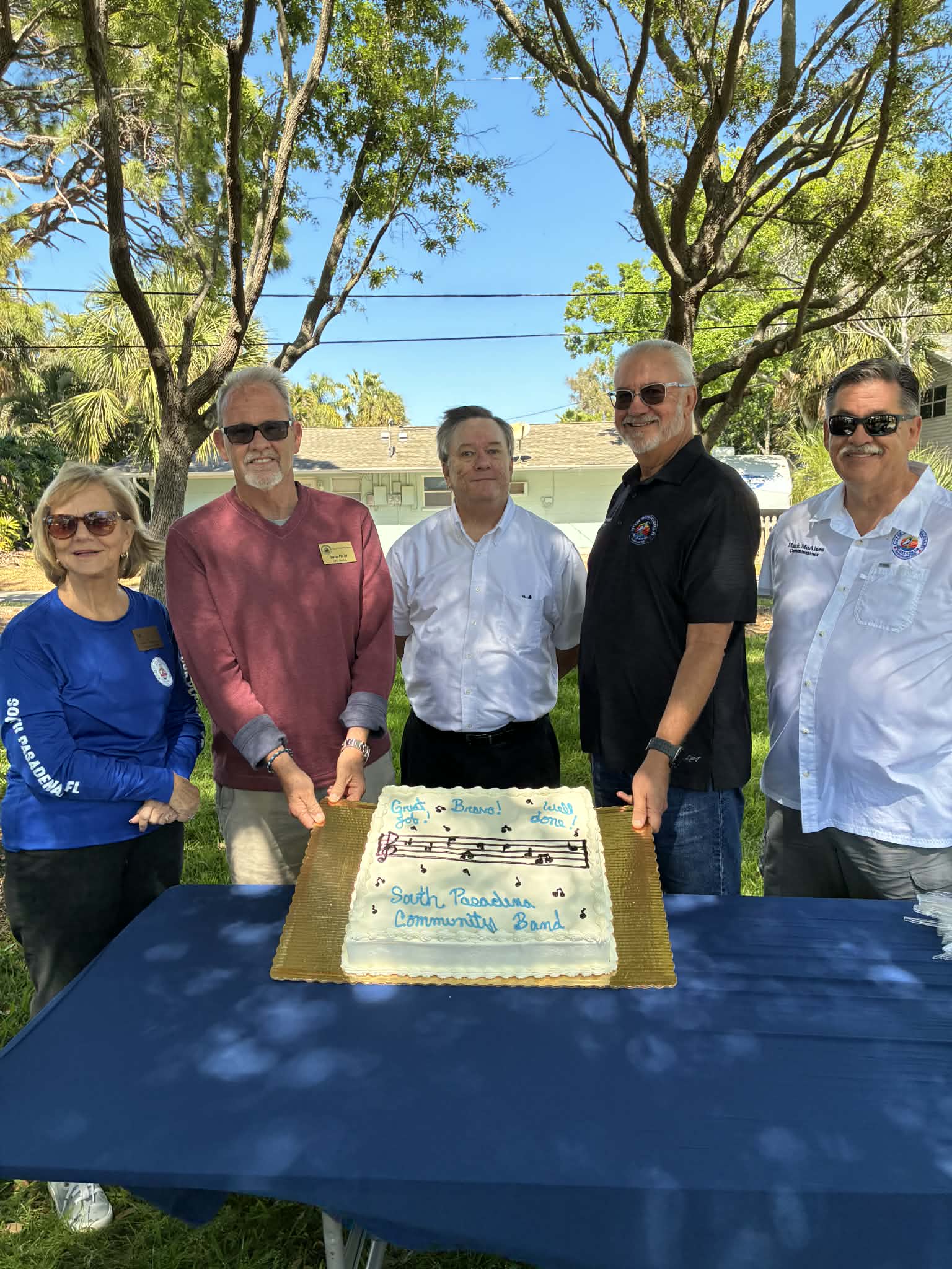 South Pasadena Band Cake- 5 People Posing With Cake